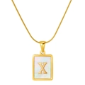 Collier chaîne serpent dorée en acier avec pendentif rectangulaire nacre lettre X - Lettre X