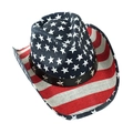 American flag western cowboy hat with star-spangled pattern and studded leather band - Adult 58cm One Size / Blue White Stars Red White Stripes Patchwork