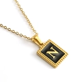 18K gold-plated stainless steel necklace with a square black and gold letter N pendant - Letter N (Includes Chain)