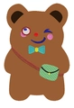 Astuccio in peluche a forma di orso bruno con fiocco blu e borsa a tracolla verde - Orso Suosuo con Orecchie Tonde