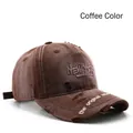 Vintage coffee brown cotton baseball cap with New York embroidery and distressed details - Brown