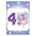 Pink and purple number 4 foil balloon set with holographic butterfly for 4th birthday - Number 4 Set