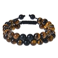Doppelreihiges Tigerauge und matt schwarzes Steinperlenarmband mit verstellbarer Kordel - 8mm Tigerauge-Armband