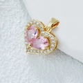Herzanhänger in Gold mit Mikro-Zirkonia und rosa tropfenförmigen Kristallen - Doppelherz-Rosa
