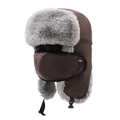 Winter trapper hat in dark brown with thick grey faux fur lining and face mask - One Size / Coffee