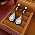 Vintage black enamel teardrop earrings with crystals in a luxury wooden jewelry box - Silver Earring Post Black Teardrop Zircon Rhinestone Earrings