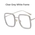 Occhiali quadrati oversize moderni con montatura grigio trasparente e aste in argento - Lente Trasparente / Grigio fumo