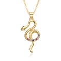 Macro detail of a gold snake pendant with multi-colored zircons and crystal snake eyes - D515-S-Shape Rainbow Tail Snake