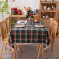 Plaid Christmas tablecloth with fringe in red green and white for festive dining - 60*60cm / Green Plaid Multi-color With Tassels