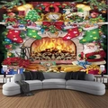 Detail view of large Christmas advent calendar tapestry featuring a fireplace and reindeer - 300x230cm / 2-Christmas Advent Calendar