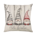 Kissenbezug aus Polyester zu Weihnachten mit Gnome-Print und Hello Winter Schriftzug - Winterzwerge (JYM634-1)