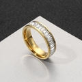 Elegant gold stainless steel eternity ring featuring rectangular zircon stones - US 6 / Gold