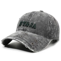 Vintage dark gray washed cotton baseball cap with green NY & JA 3D embroidery detail - Adjustable / Gray