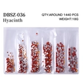 Hyacinth orange flatback nail rhinestones set in 6-compartment box for DIY manicures - Mixed Sizes SS4-SS16 Around 1440 Pieces / Orange Red