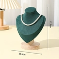 Dark green velvet bust necklace display with wooden base, size 17.2x14.5cm - Small Size Green