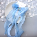 Blue ribbon bow hair clip with snowflake crystal and elegant silver chain pendants - 1226 Blue Diamond Chain