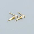 925 silver stud earrings in gold with rectangular zircon and conical metal pendants - Golden (White Stone)