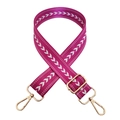 Macro detail of pink nylon shoulder strap with white arrow pattern and gold hardware - Rose Purple Silver Buckle