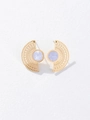Elegant gold fan-shaped stud earrings with light purple shell inlay for women - Earrings