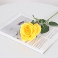 Artificial yellow velvet rose with green leaves on magazine for home wedding decor - Round Silk Yellow