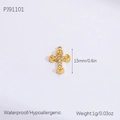 Golden stainless steel cross pendant with zircon stones, 15mm waterproof jewelry accessory - PJ91101 Simple Zirconia Cross