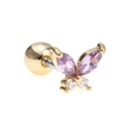 Minimalist butterfly cartilage stud earring with purple marquise zircon and screw ball back - Purple/Gold/Small