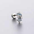 Silberner Regenschirm-Ohrstecker aus Titanstahl mit blauen Steinen und Kristallen - Regenschirm Aurora Stil (A38-3#) / Einzelstück