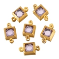 Quadratischer Lavendelkristall Anhänger mit goldenem Edelstahlrahmen und zwei Ösen - Quadratisch (CBX0959) / 10er Pack / Goldener Rand - Lila