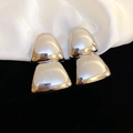 Macro shot of polished silver geometric trapezoid earrings on silk and velvet background - 15# Silver Earring Post - Silver - Trapezoid