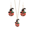 Halloween jewelry set featuring pumpkin pendants with star wizard hats on gold chain - Pumpkin Ghost Earrings Necklace Set