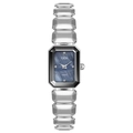 Elegante orologio quadrato d'argento da donna con quadrante scuro e cinturino geometrico - Cassa Argento Quadrante in Madreperla Nera Cinturino Argento
