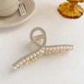Elegante molletta per capelli in metallo dorato con perle e strass design incrociato - Stile Zirconia / Oro