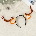 Diadema de cuernos de reno navideños de ante marrón con orejas naranjas y pompones - Diadema de astas de reno de Navidad Modelo I