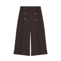 Dunkelbraune High-Waist-Shorts für Damen mit weitem Bein und goldenen Doppelknopf - XS / Kaffeebraun