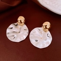 Detail of vintage-style mixed metal earrings with golden sphere and hammered silver disk - 29# Silver Earring Post - Gold & Silver - Sphere Patchwork Disc