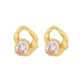 Irregular golden textured metal earrings with large round clear zircon inlay - Irregular Texture Earrings (15#)