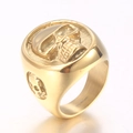 Anillo de calavera punk dorado en acero inoxidable con detalles góticos en relieve - US 8 / Color Dorado (KR108213-KJX)