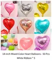 Set of 50 heart-shaped 18-inch foil balloons in various metallic colors with 5 white ribbons - 18 Inch Heart Multi-color Mixed (50PCS)