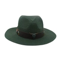 Chapeau fedora en paille tressée vert foncé avec broderie florale et breloque tête de taureau - Vert Foncé