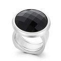 Exaggerated silver titanium steel ring with a large round faceted black gemstone - US 6 / Silver Black Onyx Style (KR107532-K)