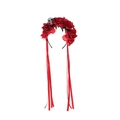 Halloween Haarreif mit roten Rosen, silbernem Totenkopf, Perlen und roten Bändern - Rot