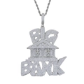 Silver Big Bank house pendant necklace with sparkling cubic zirconia on twist chain - n831 Silver (with 60cm Chain)