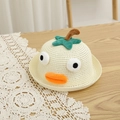 Dettaglio di cappello di paglia per bambini con muso di anatra 3D e grandi occhi bianchi - S (Bambini 52cm 1-6 anni) / Beige