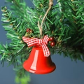 Red Christmas bell with checkered bow and berries on a pine branch for tree decoration - Red Single Trumpet Bell