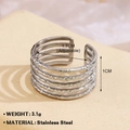 Silver multi-layer geometric wavy open ring in stainless steel with adjustable band - 5-Layer Wave 686 / Steel