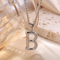 Textured silver letter B pendant necklace with hammer-finish design and fine link chain - Steel Letter B (Pendant Only)
