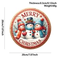 20cm round wooden Merry Christmas sign featuring cute snowmen for door decoration - Wooden Christmas Sign Three Snowmen Merry Christmas