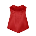 Detailansicht des roten Satin-Korsett-Tops mit vertikalen Stäbchen und spitzem Saum - S / Rot