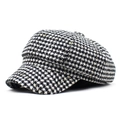 Casquette gavroche classique en pied-de-poule noir et blanc avec fils dorés pour l'automne-hiver - M(56-58cm) / Noir