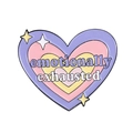 Épinglette cœur en émail avec texte 'emotionally exhausted' en violet et rose - Cœur Épuisé Émotionnellement